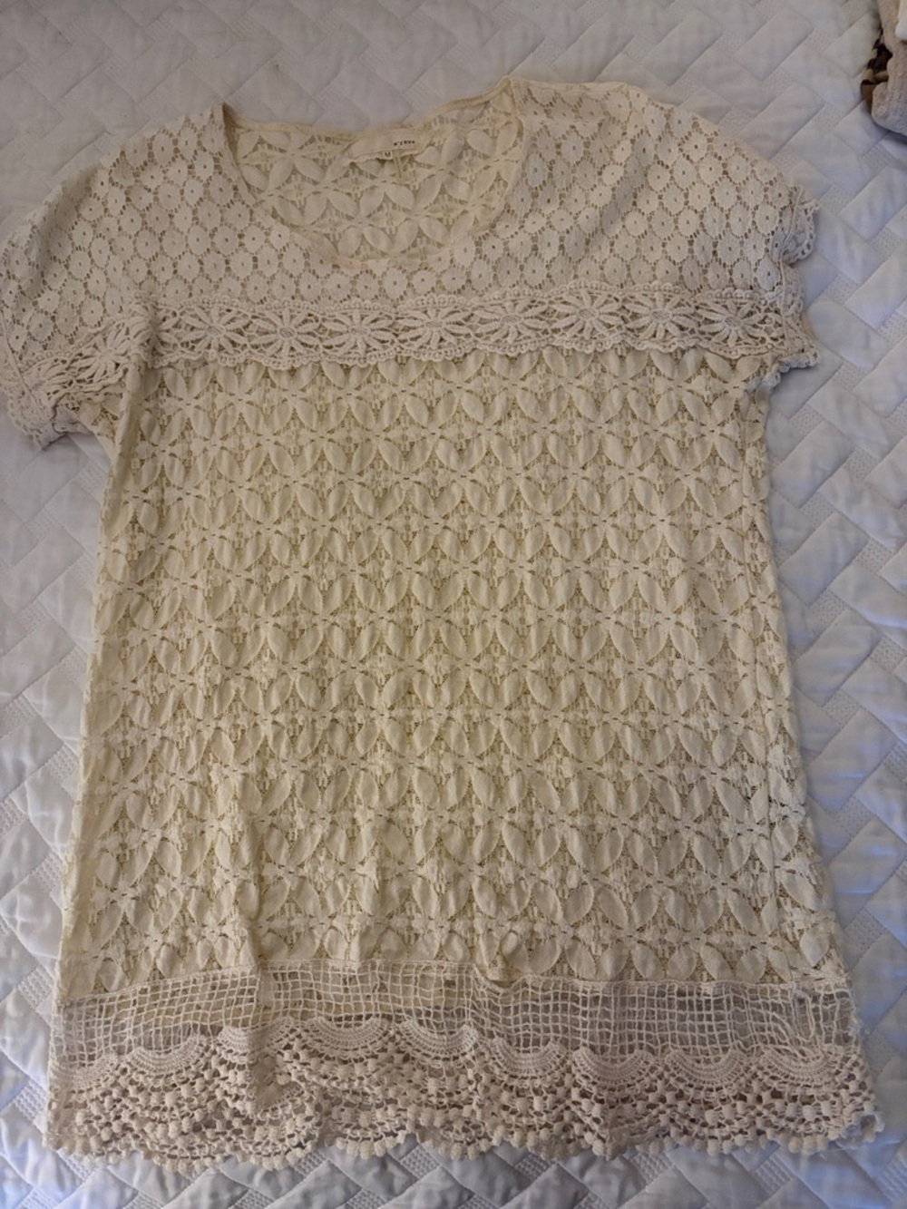 A'Reve Ivory Crochet Lace Short Sleeve Top